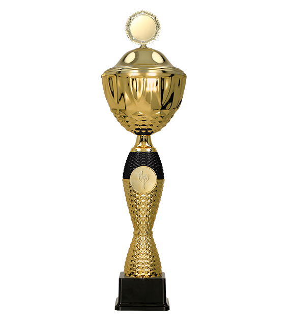 Puchar metalowy złoto-czarny 4221 – z pokrywką lub bez, 10 rozmiarów (22–56 cm)