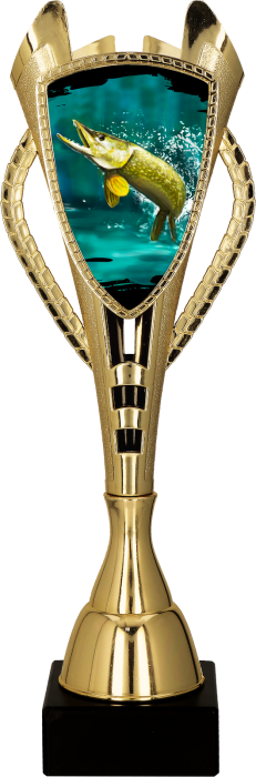 Puchar plastikowy złoty 7243/PIK – wędkarstwo, szczupak, 6 rozmiarów (30–44 cm)