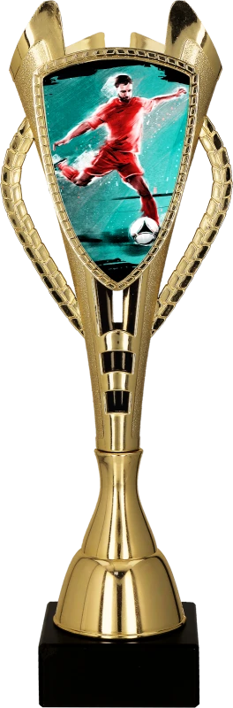 Puchar plastikowy złoty 7243/SOC1 – piłka nożna, 6 rozmiarów (30–44 cm)