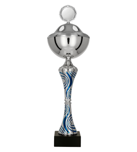 Puchar metalowy srebrno-niebieski 8365 – z pokrywką lub bez, 16 rozmiarów (23,5–51 cm)