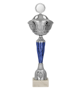 Puchar metalowy srebrno-niebieski 9258 – z pokrywką lub bez, 16 rozmiarów (20–44 cm)