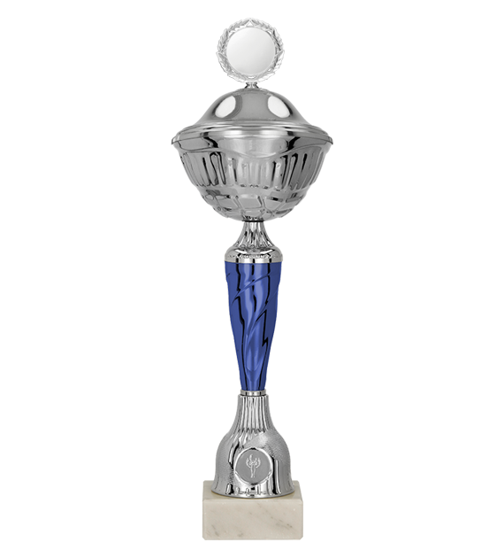 Puchar metalowy srebrno-niebieski 9258 – z pokrywką lub bez, 16 rozmiarów (20–44 cm)