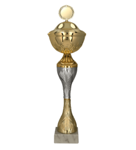 Puchar metalowy złoto-srebrny 9266 – z pokrywką lub bez, 13 rozmiarów (21–46,5 cm)