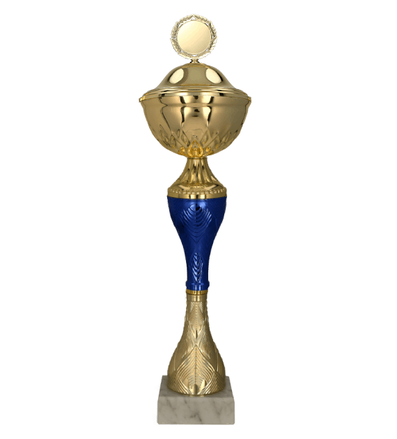 Puchar metalowy złoto-niebieski 9269 – z pokrywką lub bez, 13 rozmiarów (21–46,5 cm)