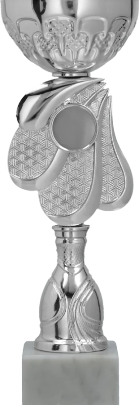 Puchar metalowy srebrny z emblematem 25 mm 9313/S – 23 cm