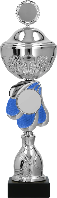 Puchar metalowy srebrno-niebieski 9322 – z pokrywką lub bez, 16 rozmiarów (19–50,5 cm)