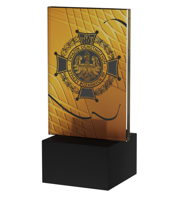 Trofeum szklane Mini-Line Amber AG1-12/FIR2 – strażactwo, pożarnictwo, 12 cm
