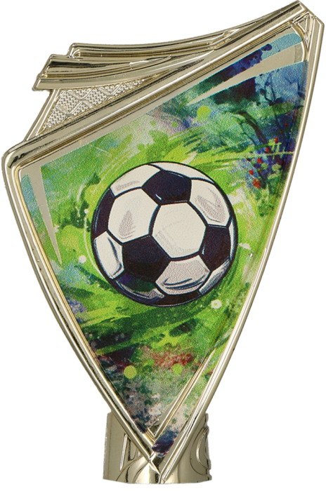 Herb plastikowy złoty z nadrukiem (element na puchar) CREST/SOC1 – piłka nożna, 10 cm
