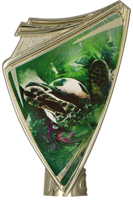 Herb plastikowy złoty z nadrukiem (element na puchar) CREST/SOC2 – piłka nożna, 10 cm