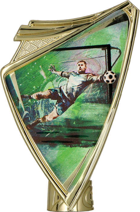 Herb plastikowy złoty z nadrukiem (element na puchar) CREST/SOC3 – piłka nożna, bramkarz, 10 cm