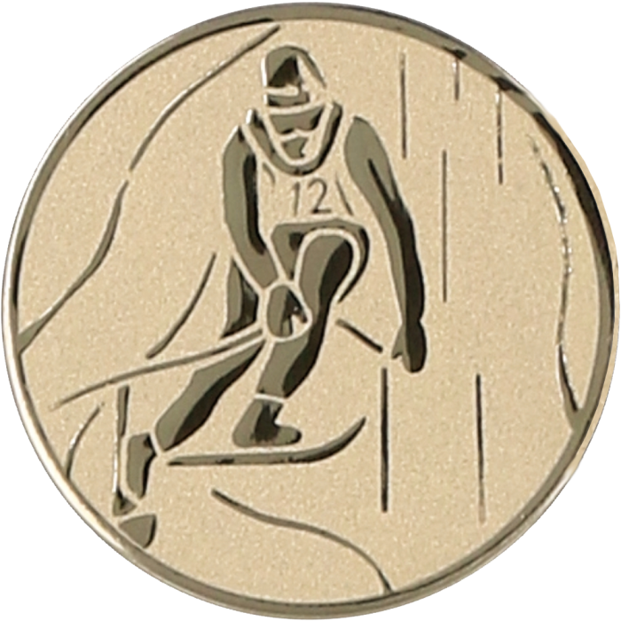 Emblemat aluminiowy złoty 50 mm (wklejka) D2-A93/G – sporty zimowe, zjazd narciarski