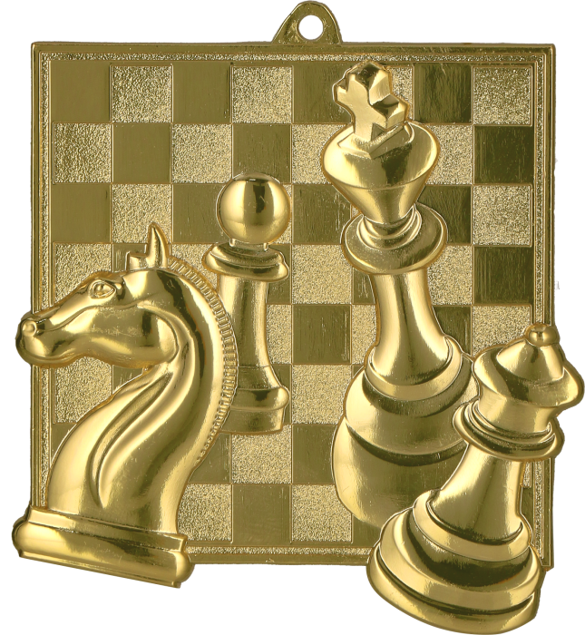 Medal odlewany złoty MD8046/G – szachy, 69 × 65 mm