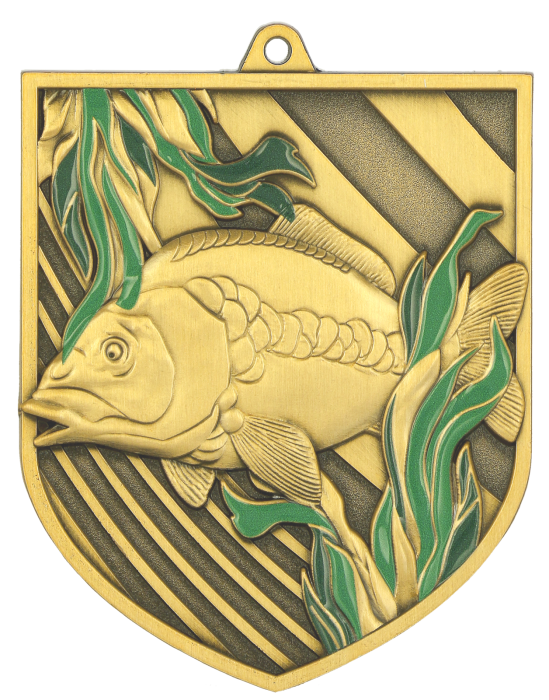 Medal odlewany złoty MD8053/G – wędkarstwo, karp, 80 × 65 mm