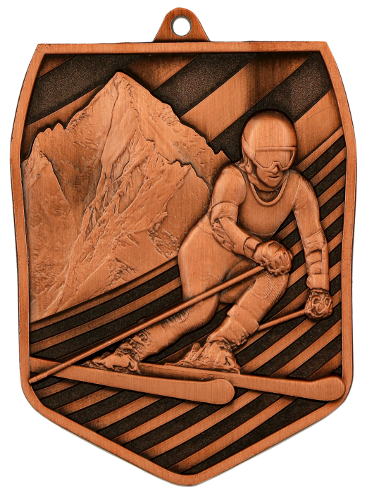 Medal odlewany brązowy MD8055/B – sporty zimowe, zjazd narciarski, 78 × 61 mm