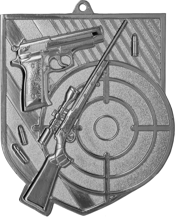 Medal odlewany srebrny MD8063/S – strzelectwo, 80 × 60 mm