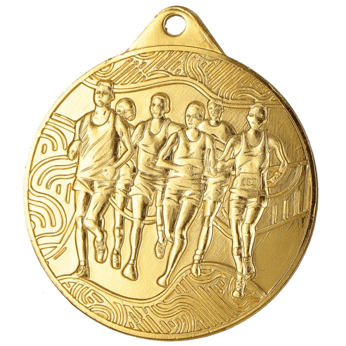 Medal stalowy złoty MMC32050/G – biegi, Ø 50 mm