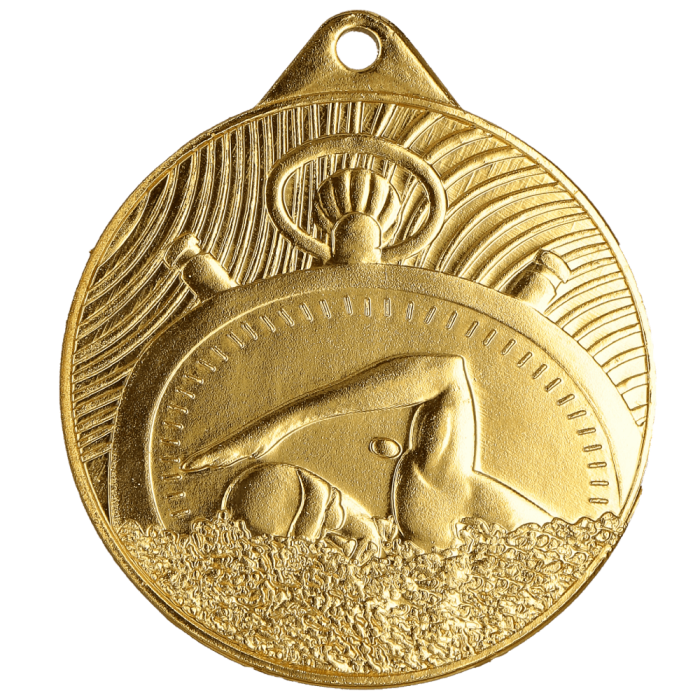 Medal stalowy złoty MMC33050/G – pływanie, Ø 50 mm