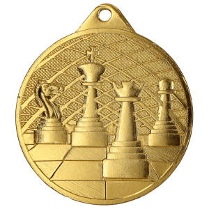 Medal stalowy złoty MMC34050/G – szachy, Ø 50 mm