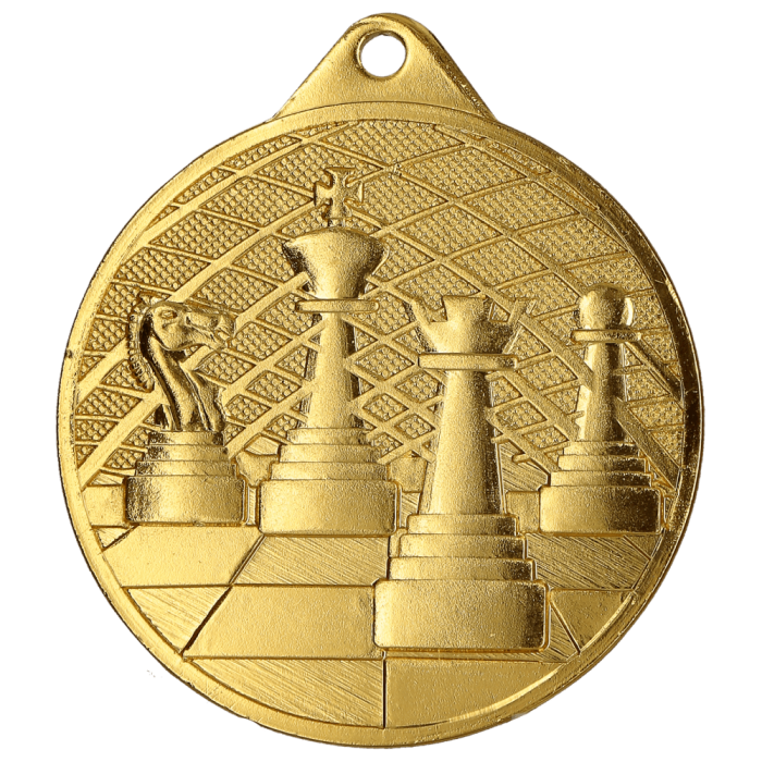 Medal stalowy złoty MMC34050/G – szachy, Ø 50 mm
