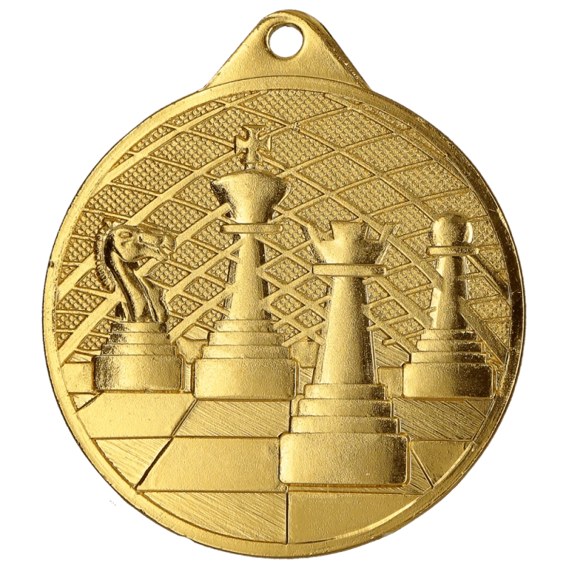 Medal stalowy złoty MMC34050/G – szachy, Ø 50 mm