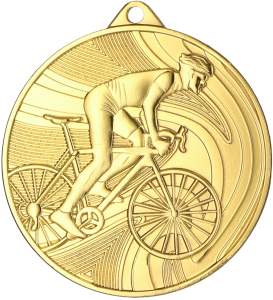 Medal stalowy złoty MMC38050/G – kolarstwo, Ø 50 mm