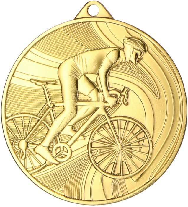 Medal stalowy złoty MMC38050/G – kolarstwo, Ø 50 mm