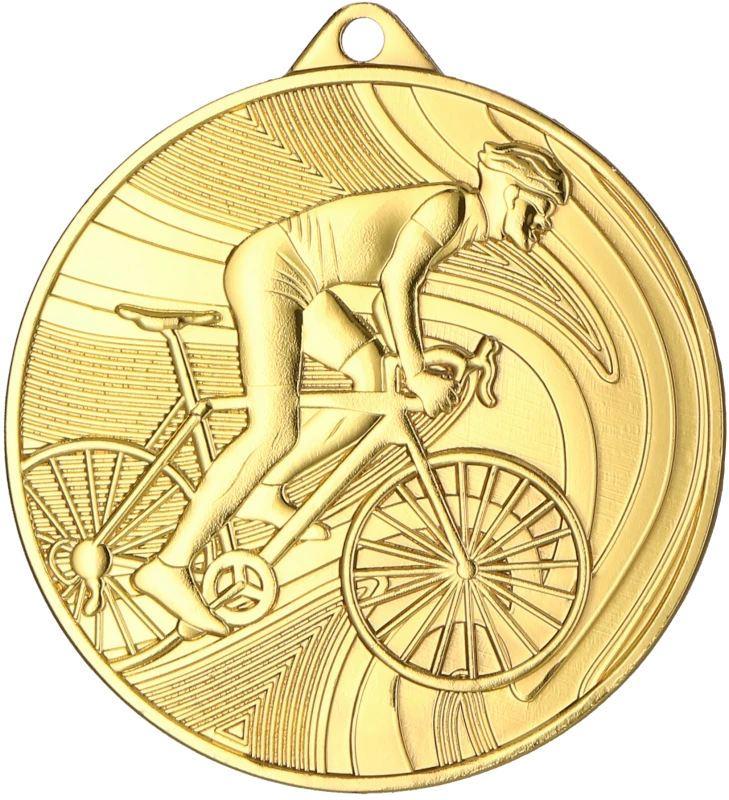 Medal stalowy złoty MMC38050/G – kolarstwo, Ø 50 mm