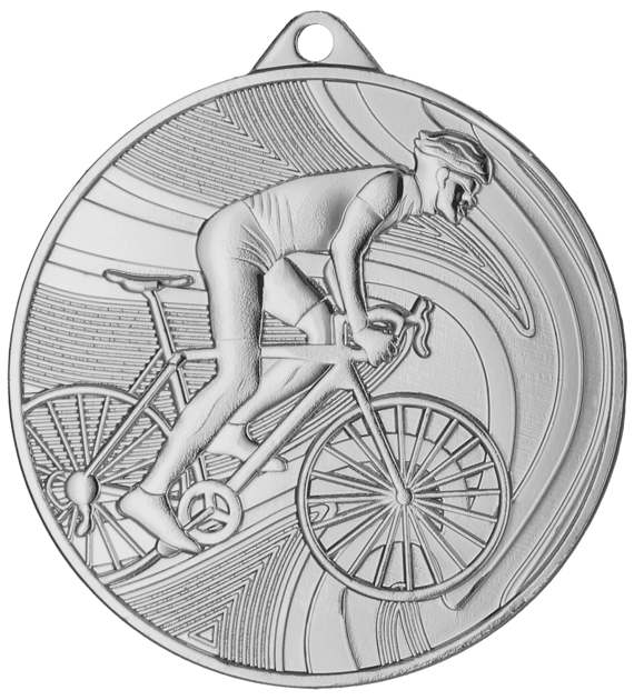 Medal stalowy srebrny MMC38050/S – kolarstwo, Ø 50 mm