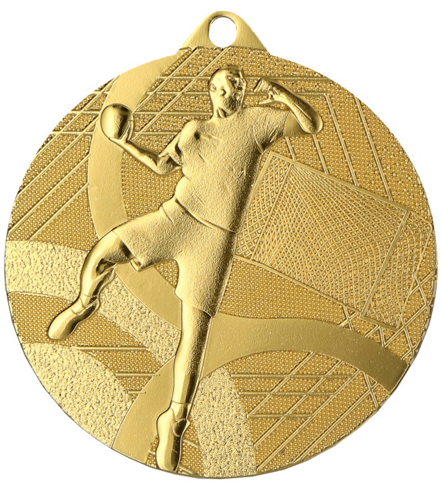 Medal stalowy złoty MMC39050/G – piłka ręczna, Ø 50 mm