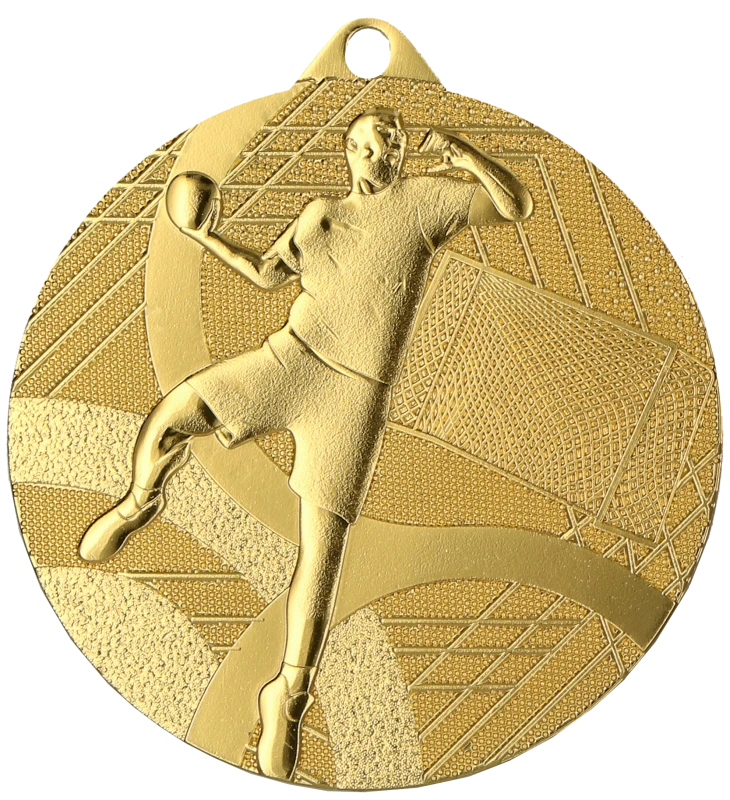Medal stalowy złoty MMC39050/G – piłka ręczna, Ø 50 mm