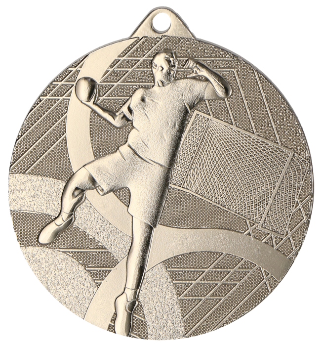 Medal stalowy srebrny MMC39050/S – piłka ręczna, Ø 50 mm