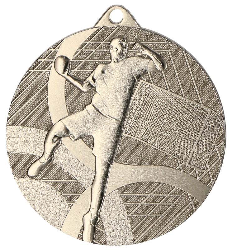 Medal stalowy srebrny MMC39050/S – piłka ręczna, Ø 50 mm