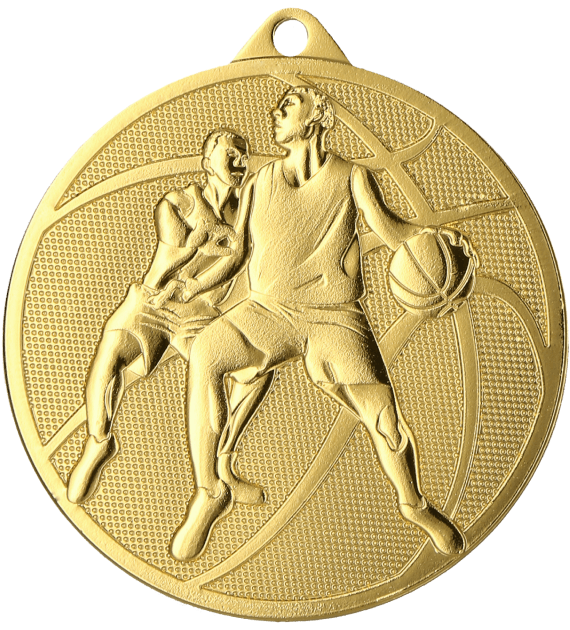Medal stalowy złoty MMC40050/G – koszykówka, piłka koszykowa, Ø 50 mm