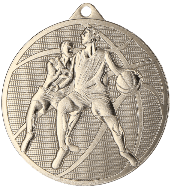 Medal stalowy srebrny MMC40050/S – koszykówka, piłka koszykowa, Ø 50 mm