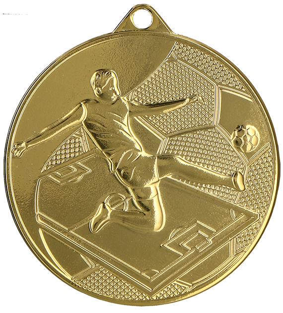 Medal stalowy złoty MMC45050/G – piłka nożna, Ø 50 mm