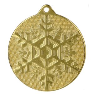 Medal stalowy złoty MMC48050/G – sporty zimowe, śnieżynka, Ø 50 mm