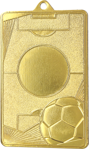 Medal stalowy złoty MMC7045/G – piłka nożna, boisko piłkarskie, 70 × 45 mm