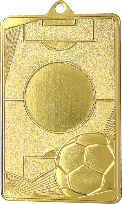 Medal stalowy złoty MMC7045/G – piłka nożna, boisko piłkarskie, 70 × 45 mm