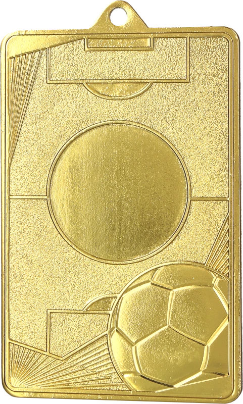Medal stalowy złoty MMC7045/G – piłka nożna, boisko piłkarskie, 70 × 45 mm