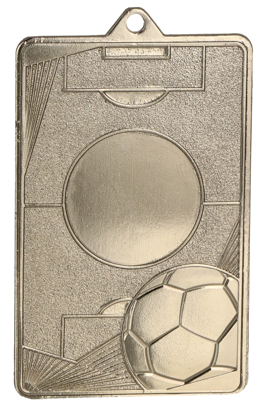 Medal stalowy srebrny MMC7045/S – piłka nożna, boisko piłkarskie, 70 × 45 mm