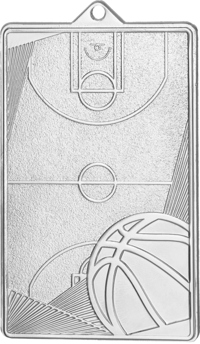 Medal stalowy srebrny MMC7145/S – piłka nożna, boisko do koszykówki, 70 × 45 mm
