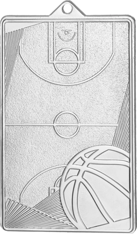 Medal stalowy srebrny MMC7145/S – piłka nożna, boisko do koszykówki, 70 × 45 mm