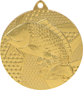 Medal stalowy złoty MMC7950/G – wędkarstwo, ryba, Ø 50 mm