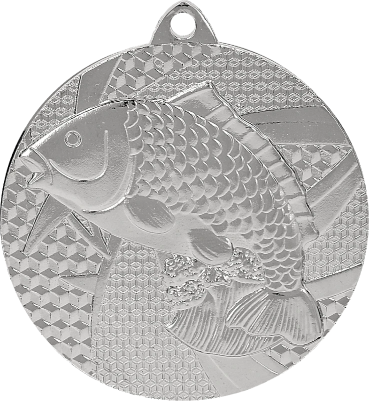 Medal stalowy srebrny MMC7950/S – wędkarstwo, ryba, Ø 50 mm