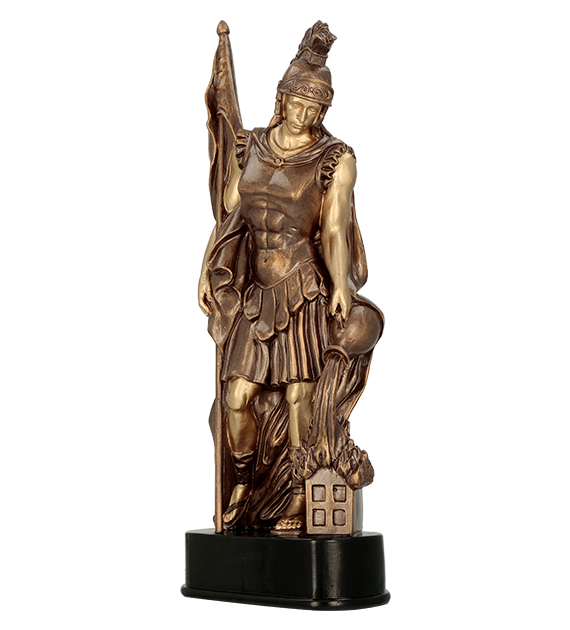 Figurka odlewana w kolorze brązu RFST3025 – strażactwo, Florian, 3 rozmiary (24–38 cm)