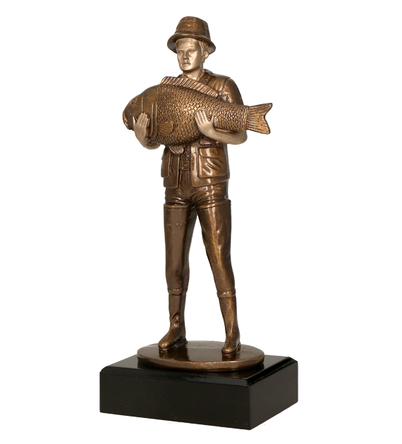 Figurka odlewana w kolorze brązu RFXR1757/BR – wędkarstwo, wędkarz, 3 rozmiary (20,5–29 cm)