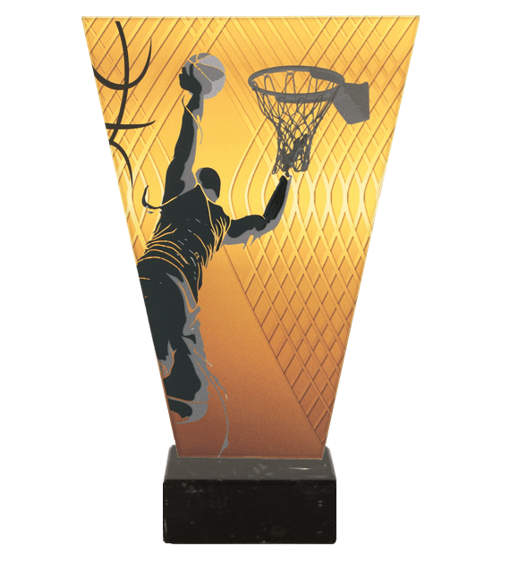 Trofeum szklane V-Line na marmurowej podstawie VL1/BAS/BK – koszykówka, 4 rozmiary (15–22,5 cm)