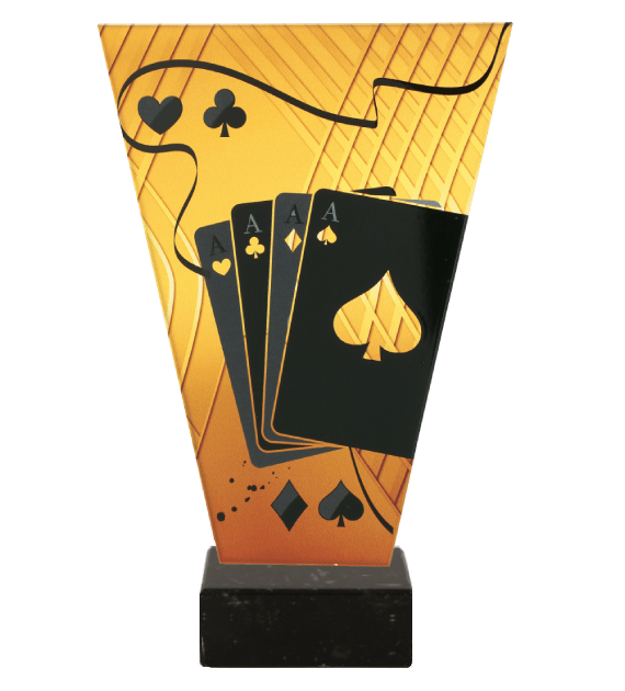 Trofeum szklane V-Line na marmurowej podstawie VL1/CAR/BK – karty, 4 rozmiary (15–22,5 cm)