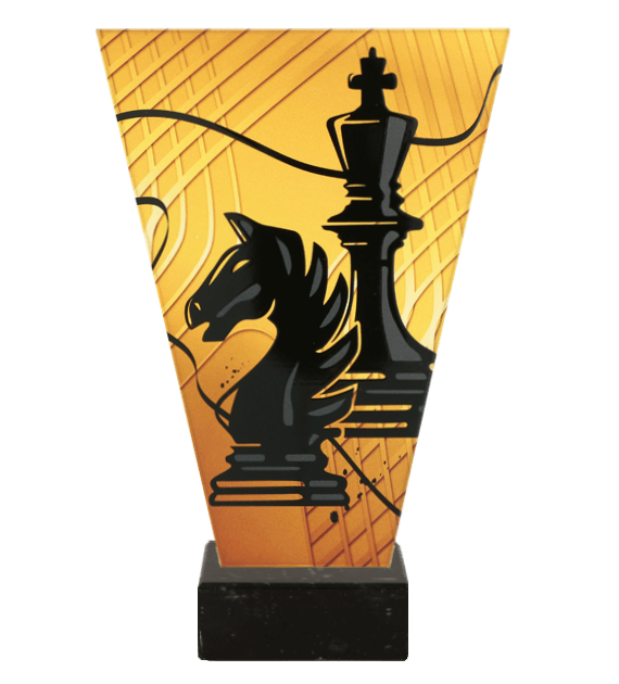 Trofeum szklane V-Line na marmurowej podstawie VL1/CHE/BK – szachy, 4 rozmiary (15–22,5 cm)