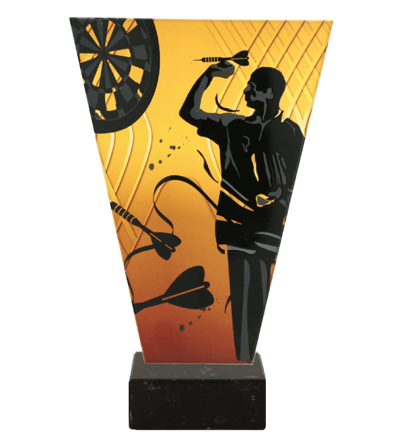 Trofeum szklane V-Line na marmurowej podstawie VL1/DAR/BK – dart, 4 rozmiary (15–22,5 cm)